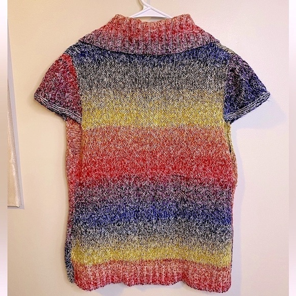 Lauren Michelle Multi Color Block Cap Sleeve Cardigan Sweater Size Large **EUC** - Picture 2 of 5
